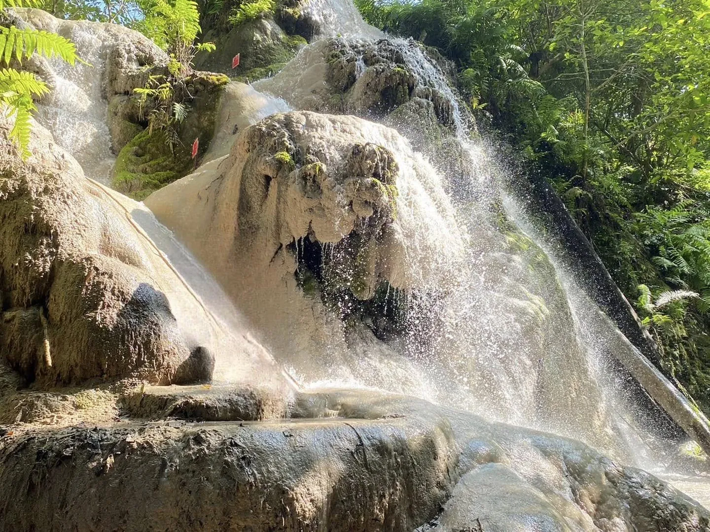 Close view of the limestone cascade at Bua Tong Sticky Waterfall